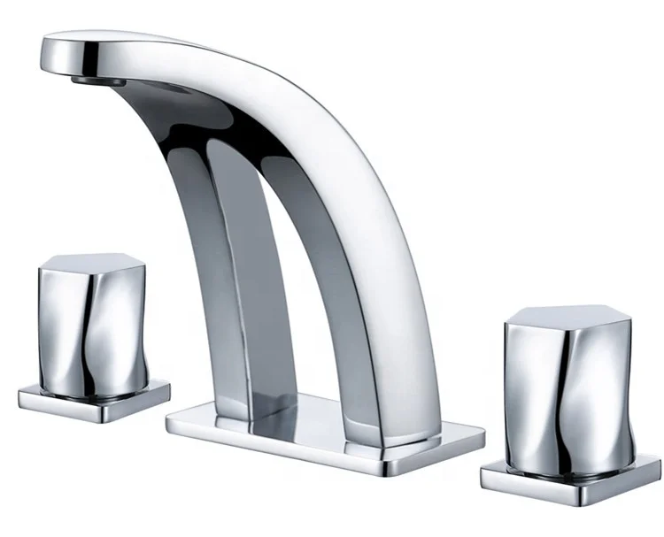 OMASA  aesthetic style dual handle three hole deck mounted hot cold brass basin faucet