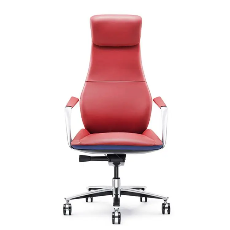 Red color full leather ergonomic gaming office high back chair