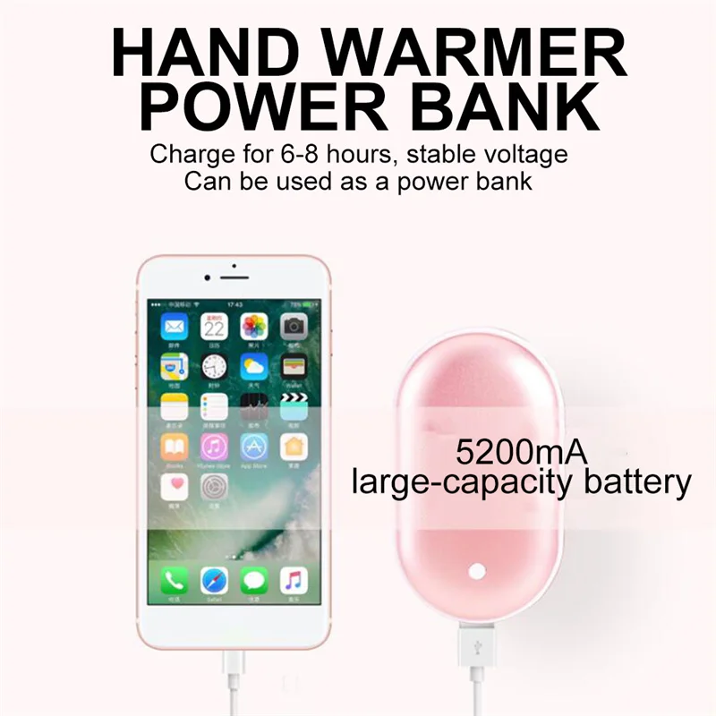 Portable usb rechargeable pocket 5200mah Power banks hands Reusable Electric  heater hand warmer warmers With Mobile power bank