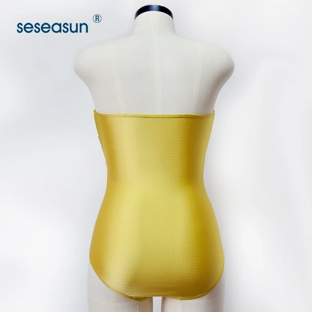 Solid Color Women One Piece Swimsuit Sexy Thong Monokini Swimwear Gold Glitter Woman Bikinis Special Fabric Beachwear 2020