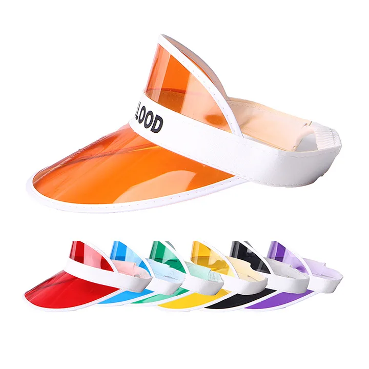 Custom Logo Printing Summer UV Protective Sunhat Transparent Plastic PVC Sun Visor Hats with Empty Top
