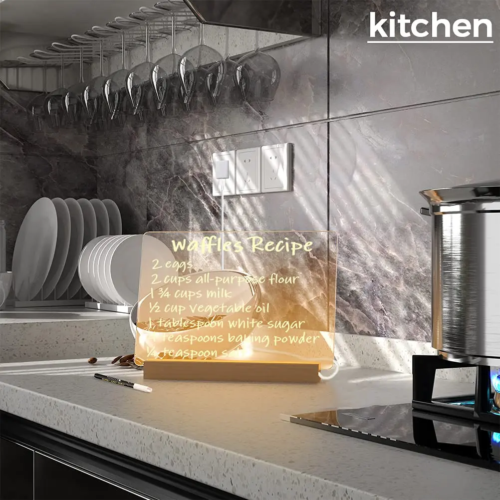 Acrylic Dry Erase Board with Light Up Stand Notepad Table LED Clear Desktop Note Memo White Board