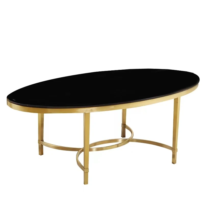 Gold Coffee Table Luxury Living Room Furniture Oval Shape Tempered Glass Top Stainless Steel Frame Sofa Tea Center Tables Modern