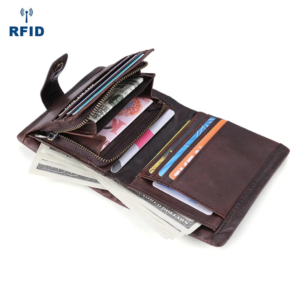  2021 новых способа изготовленный на заказ Crazy Horse кожаный кошелек Rfid 3 раза из натуральной кожи коровы для мужчин с карманом