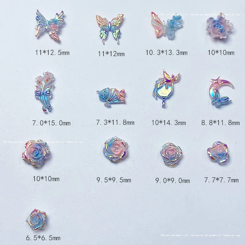 5pcs/bag Resin 3D Kitty Kawaii Aurora Butterfly Nail Charms Luxury Flower Accessories For Nail Art Decoration