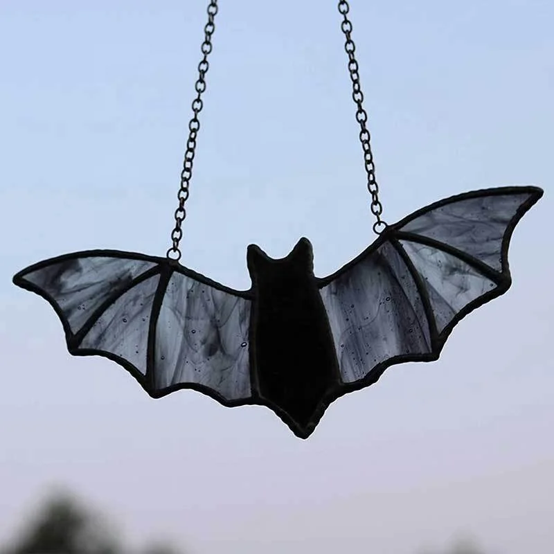 Halloween Bat Stained Glass Window Black Hanging Acrylic Suncatcher for Halloween Window Wall Art Holiday Party Decoration