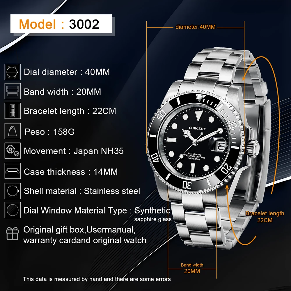 Corgeut Diver Watch 40mm Sapphire Glass Luxury Stainless Steel NH35 Custom Your Own LOGO Green Mens Automatic Mechanical Watches