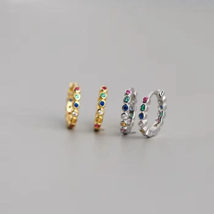 SP Korean Fashion Mix Color Zircon Style Elegant S925 Sterling Silver Cuff Diamond Hoop Earrings