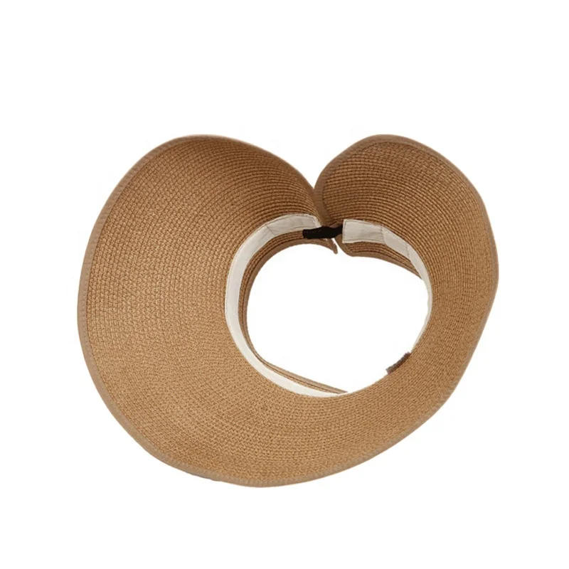 Promotional Fashionable Ladies Chapeau Femme Summer Brown Natural Straw Sun Visor Hat