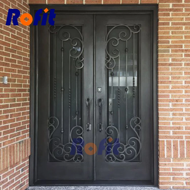 High quality wrought iron modern security door Double exterior entrance front door for the home
