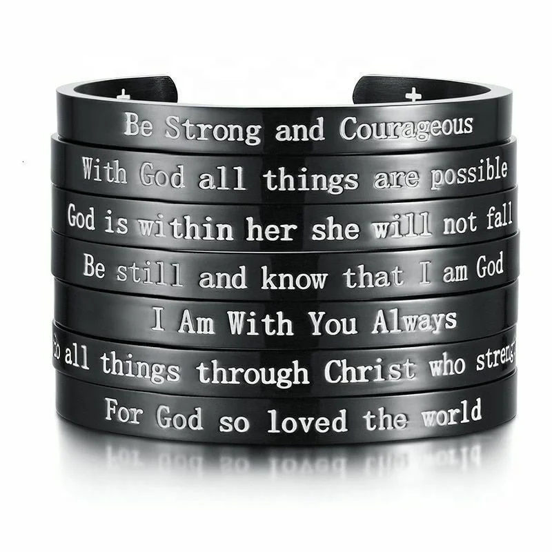 Custom Stainless Titanium Steel Inspirational God Bible Letters Bracelet Women Men Open Cuff Bracelet Bangle Jewelry