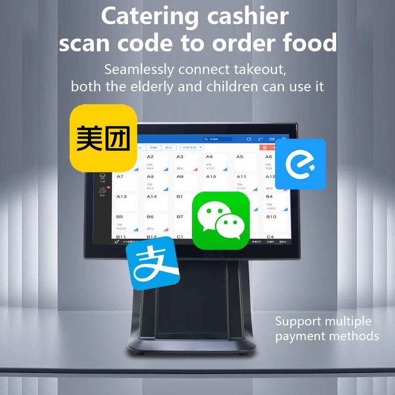 15.6 Inch Dual Double Single Touch Screen Screens Cash AIO Customer Display POS Cashier Register Machine for Supermarkets Stores