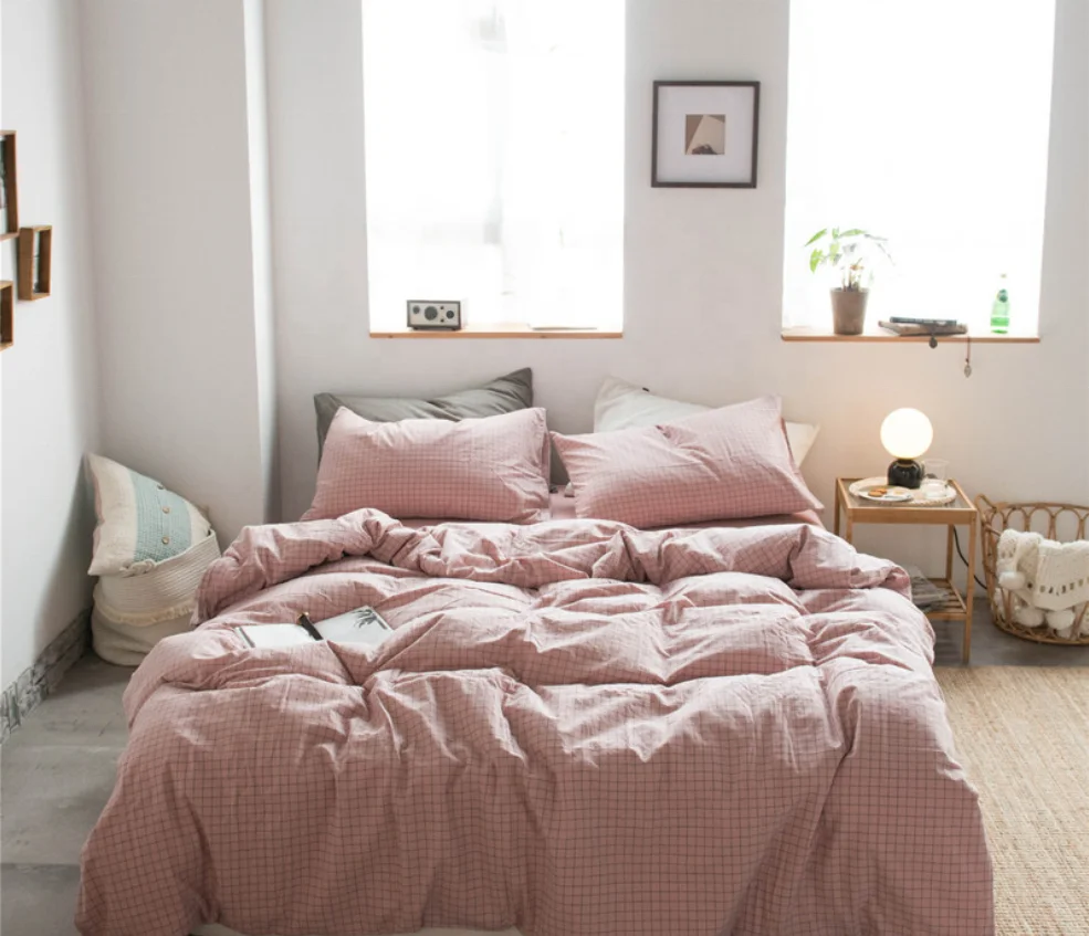 Full Size Sheet Set Hotel Luxury Bed Sheets 4 pieces checked printing sheet set