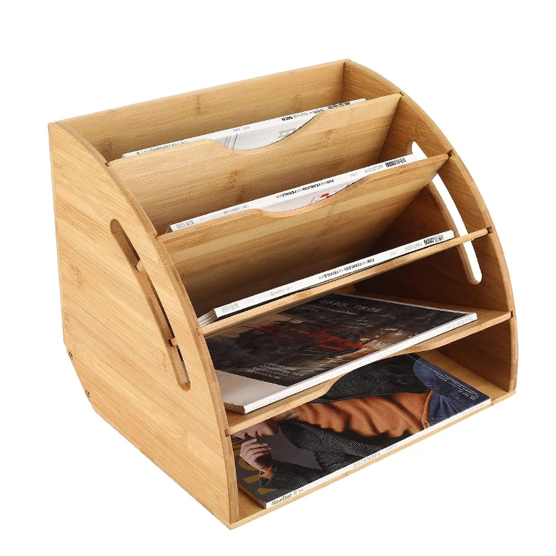 Bamboo File Organizer Fan-Shaped Desktop Document Paper Sorter for Office Home School