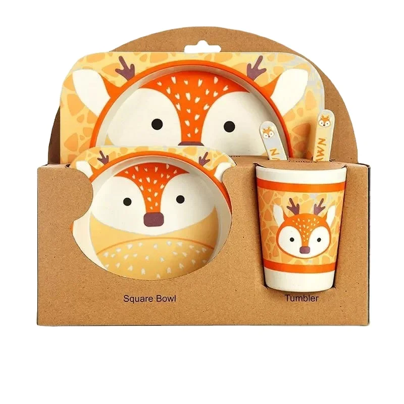 aohea Wholesale Custom BPA Free Kid Other Tableware Snacks Cup Straw Plate Bibs Products Baby Feeding Set