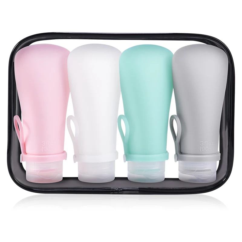 Premium Plastic Travel Toiletries Bottle Set 90ml On-the-Go Silicone Squeeze Travel Bottles with Seal for Cosmetics Packing