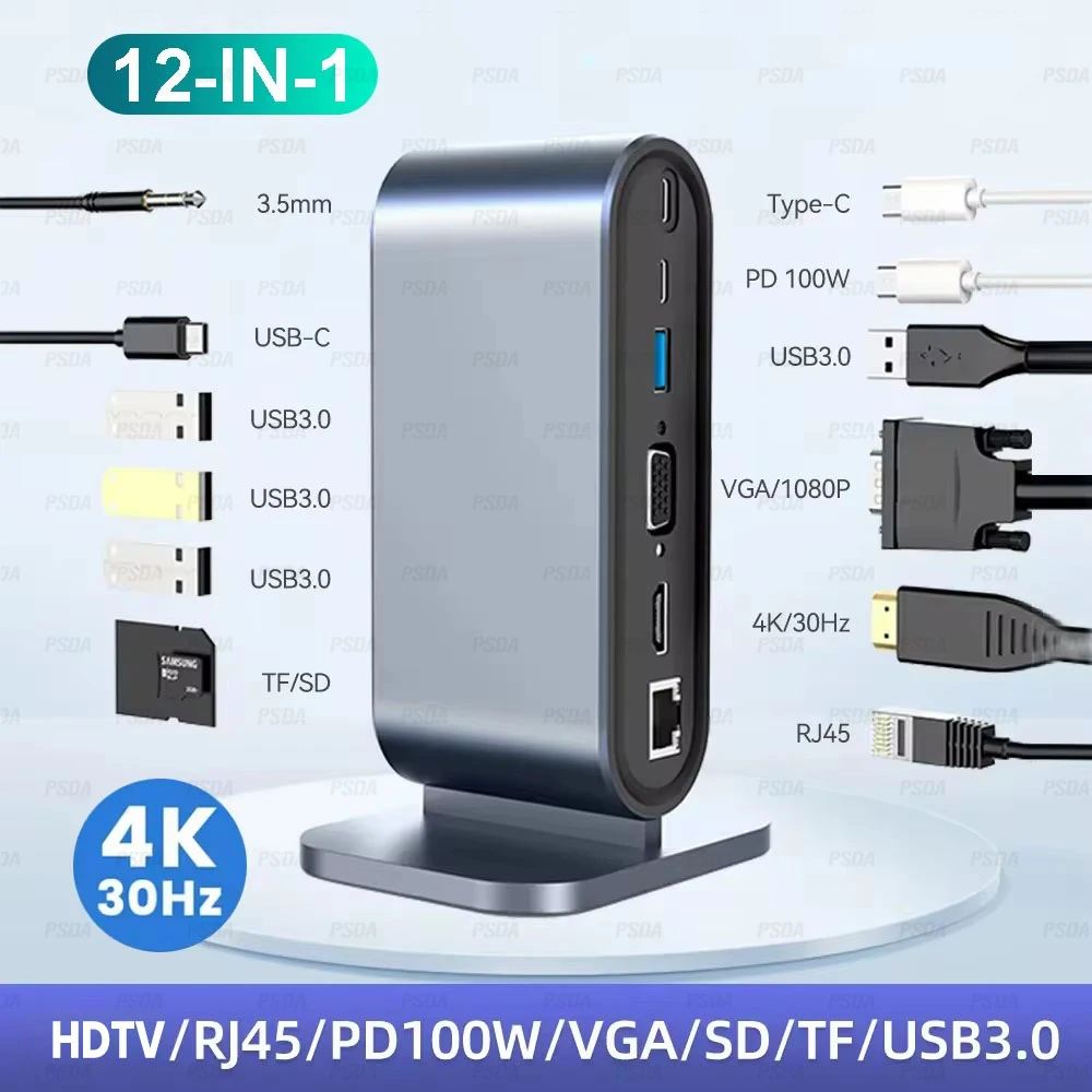 12 в 1 док-станция PD 100 Вт USB C концентратор Type к HDTV-совместимый адаптер 4K 30Hz VGA RJ45 3 0 разветвитель для MacBook