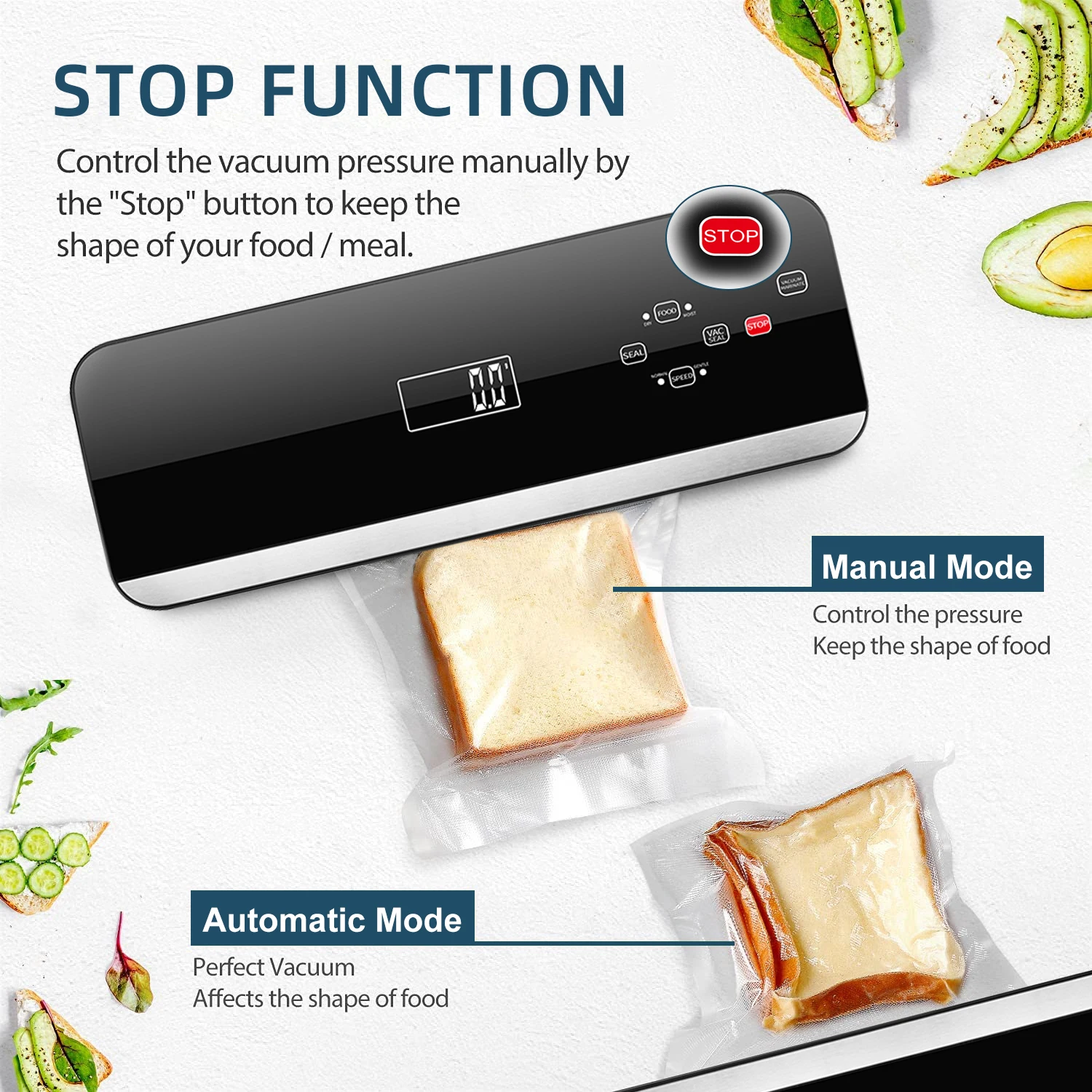 Electric Intelligent Automatic Food Vacuum Sealer 220V with Dry Moist Mode Built-in Cutter Plastic Material for Household Use