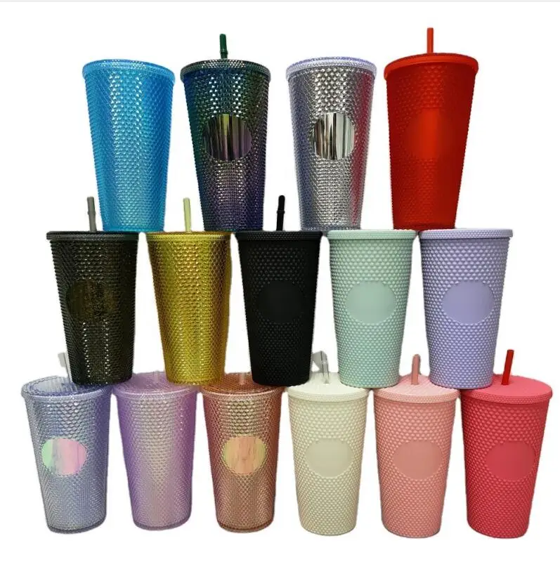 2024 Popular 24oz Tumbler Double Wall Plastic Light Blue Purple Black Matte  Tumbler With Straw