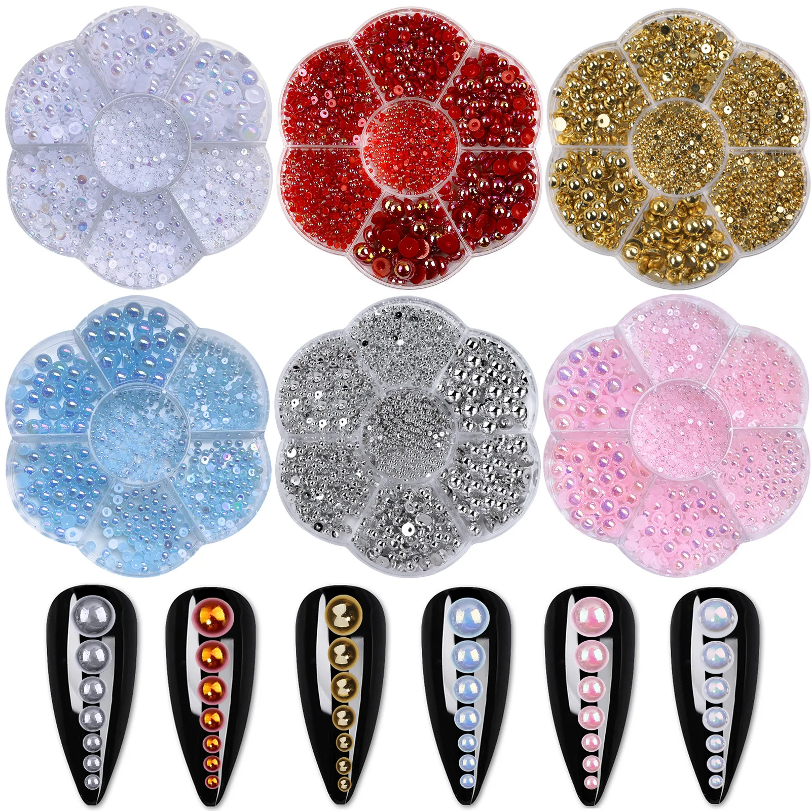 C138 SAFENG 7 Grids Half Pearl Nail Charms Kit Colorful Flat Back Pearl Nail Art Jewelry For DIY Nail Art Decoration