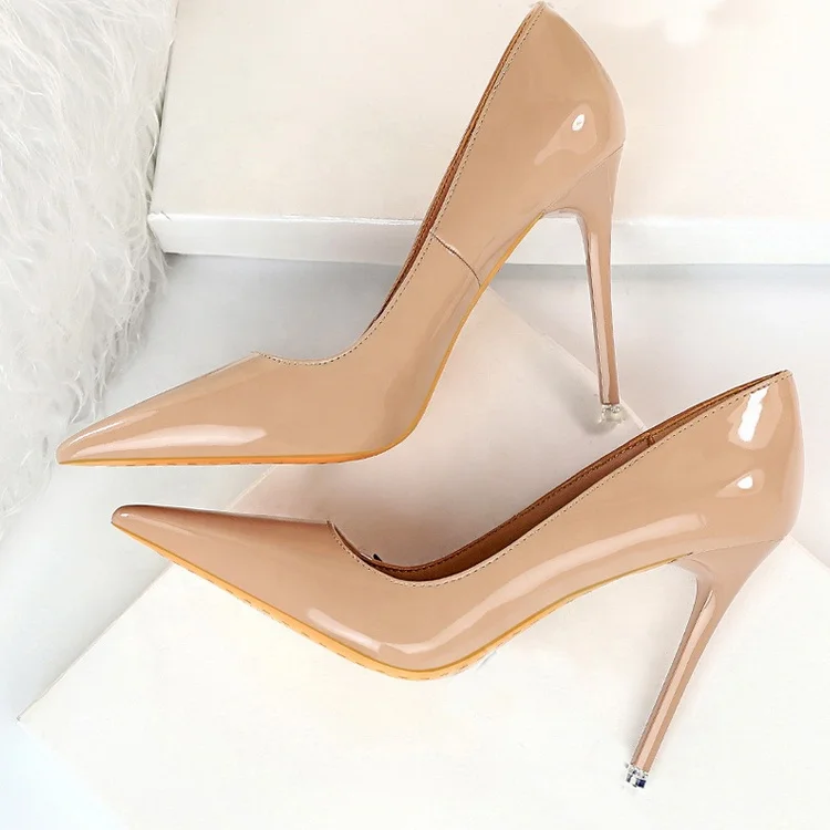 10.5 cm Heels Women Patent Leather Pumps Sexy Ladies Office Court Shoes Stiletto Thin High Heels Shoes