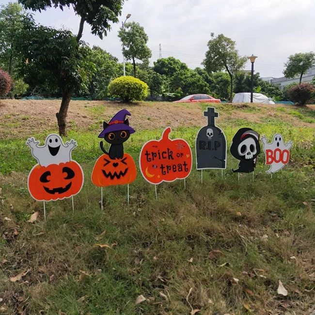 
Corrugated Board Halloween Pumpkin Ghost Tombstone Yard Lawn Decoration with Stake Signboard 