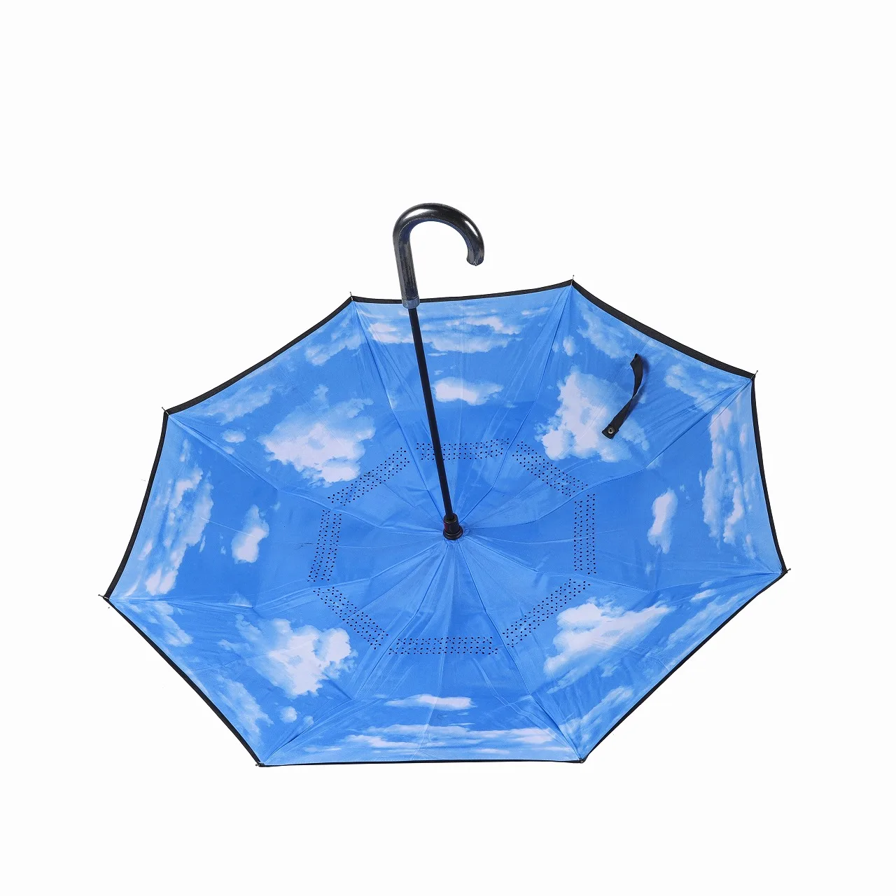 23inch blue sky and white cloud inside umbrella luxury double layer fabric umbrella curved plastic handle  Reverse Umbrella