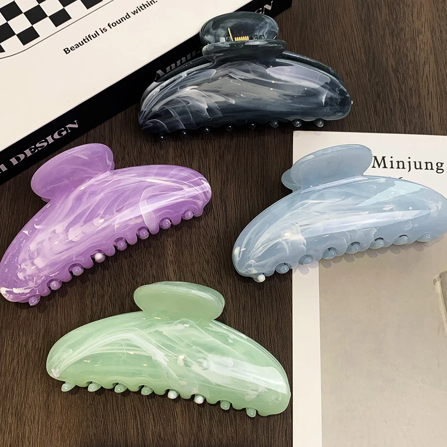 Sayoung Hair Accessories 11cm Large Plastic Clips Claws Half Moon  Marble Colors Hair Clips For Thick Hair