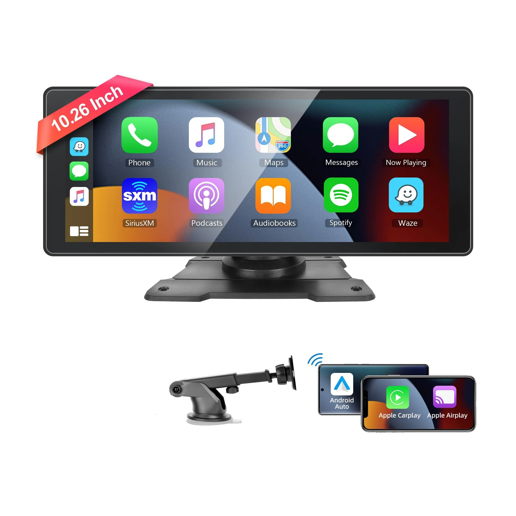 Newest Portable for Carplay Android Auto 10.26 Inch Wireless Air Play Mirror Link/TF Card/USB/AUX Stereo Car Radio