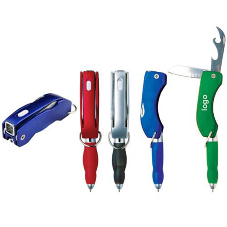 
Wholesale 4 in 1 multifunction folding tool with corkscrew pocket knife LED light ballpoint pen 