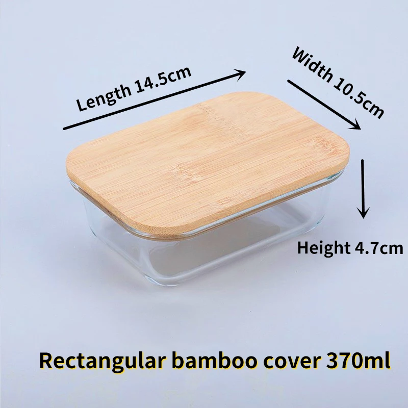 Bamboo Wood Lid Wooden Lid Glass Fresh Lunch Box Containers Oven Rectangular Sealed Borosilicate Glass Box