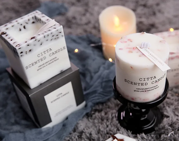 Home Decor Soy Wax Luxury Customized Dried Flower  Luxury Pillar Candles