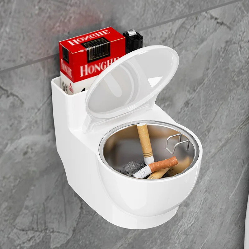 Wall style toilet with lid ashtray fly-proof ash cute creative design bathroom ashtray
