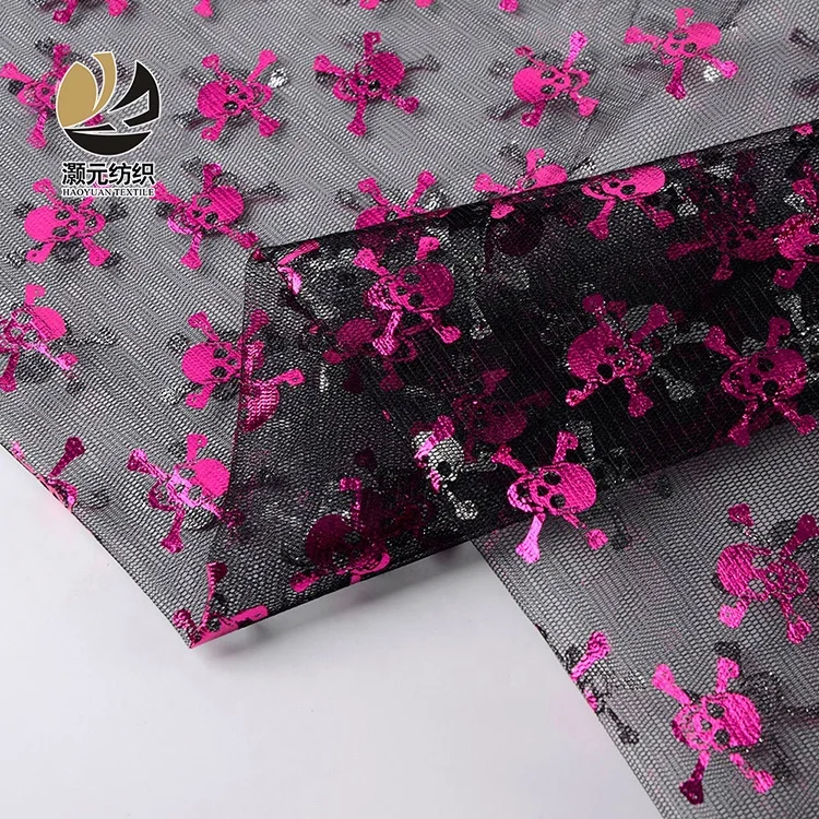 Новейший дизайн, высокое качество, приятный дизайн, с бронзовым рисунком черепа, мягкие рулоны черной тюлевой ткани