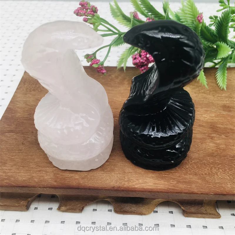 Wholesale Natural Crystal 6cm Obsidian Snake Cobra Polished Crystal Craft Rose Quartz Snake for Home Decoration
