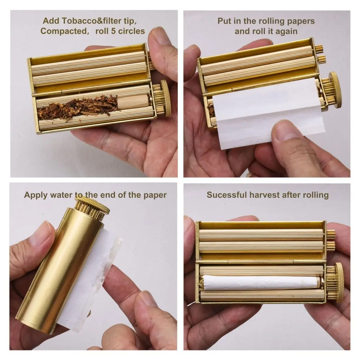 Solid Brass Cigarette Rolling Machine Manual, Tobacco Roller Machine, Cigarette Maker Machine Uses 70mm Rolling Paper
