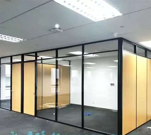 Factory wholesale 100mm thick sound proof office partition wall full glass panel glass panel door office