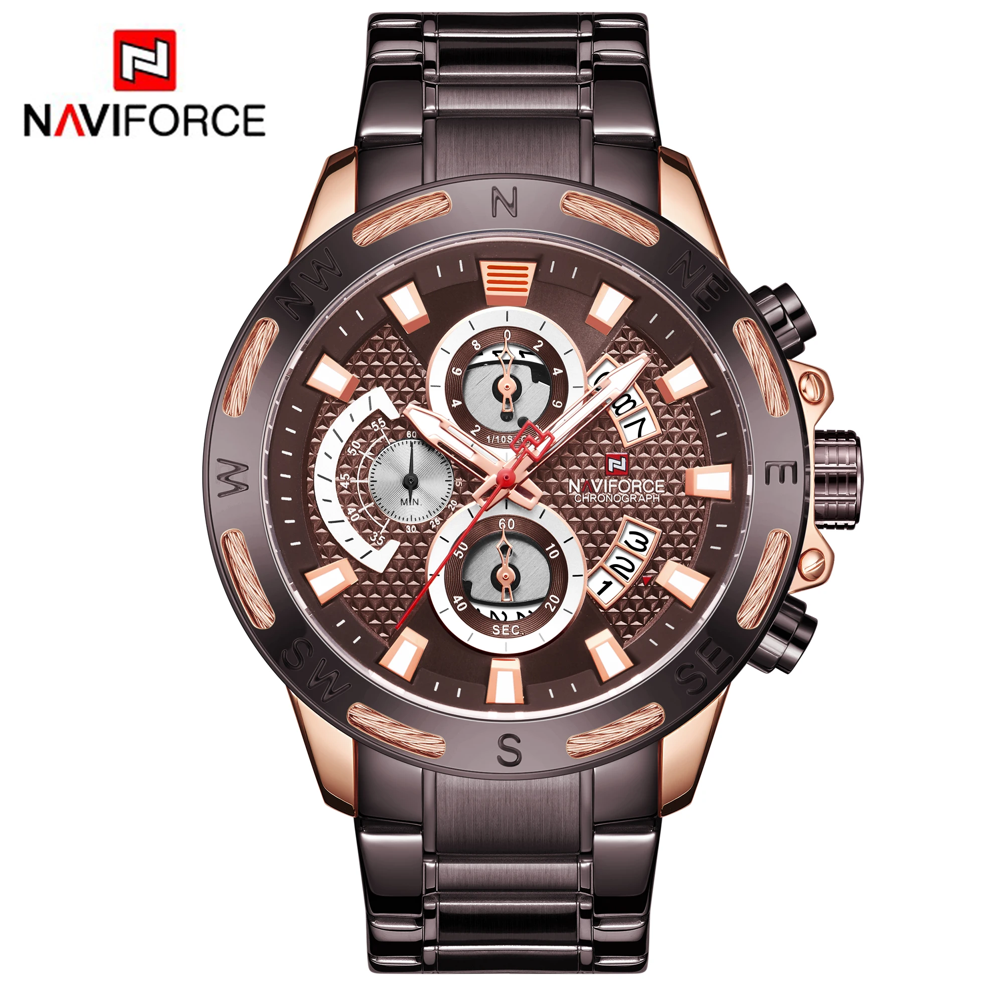Роскошные мужские часы NAVIFORCE NF9165 из нержавеющей стали 24 мм ремешок Календарь Популярные крутые деловые кварцевые