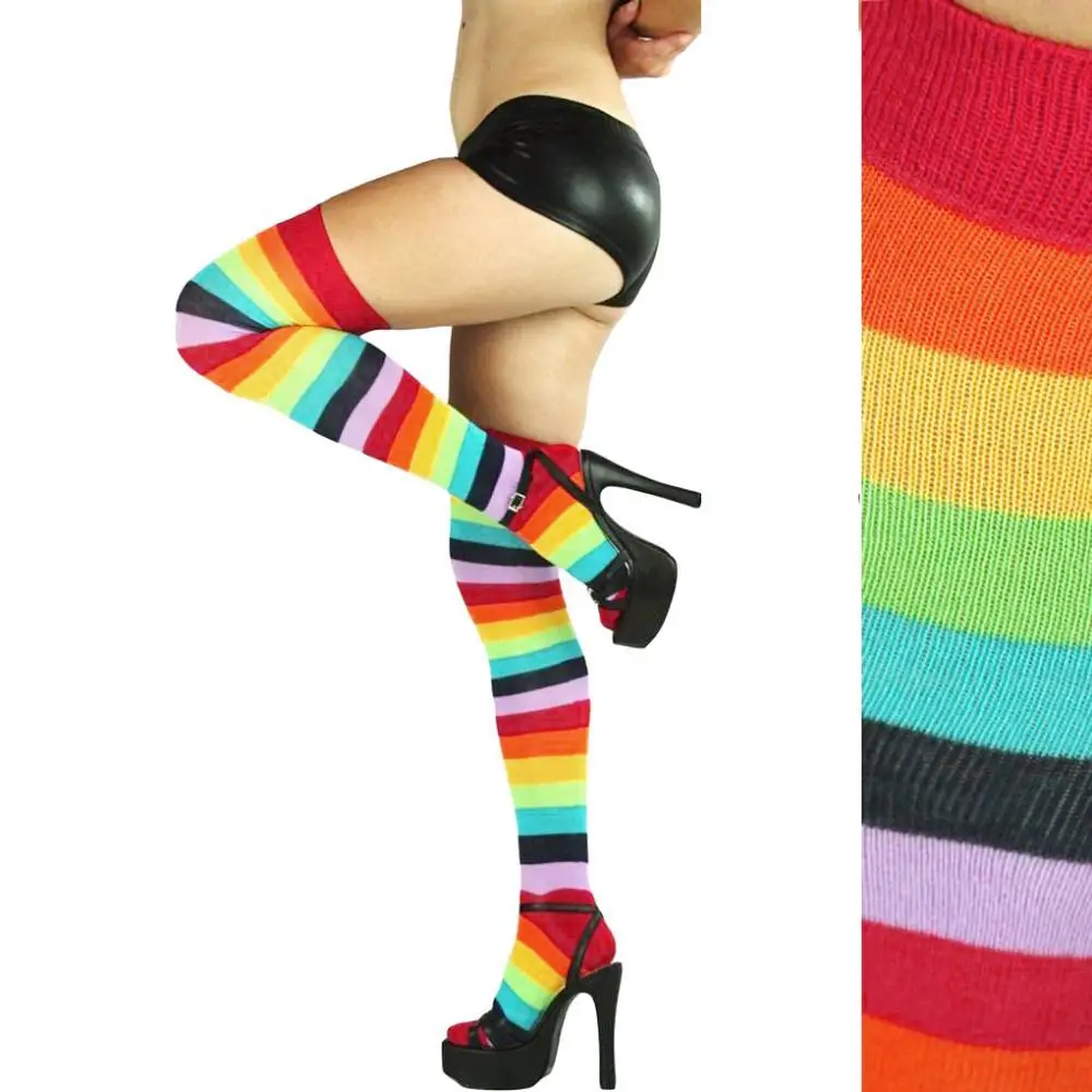 HEHE Rainbow Knee High Colorful Stockings Leggings Style Stripe Socks With Factory Price