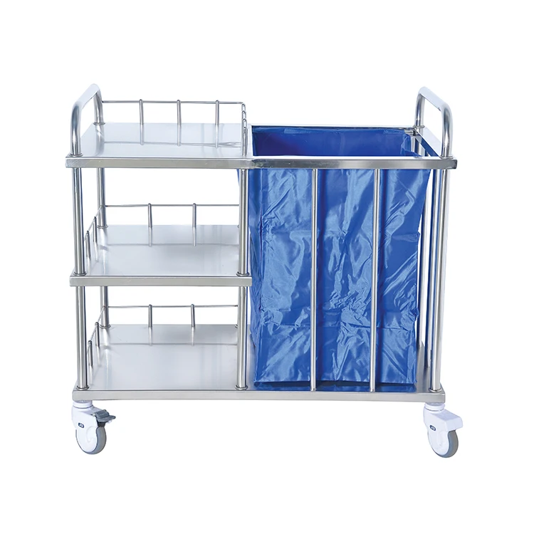 BMT38 Stainless Steel Two-barrel Dirt Cleaning Medical Waste Transport Trolley