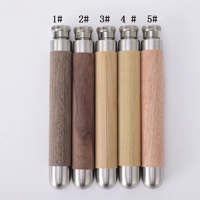 Laser engraved personalized flasks portable outdoor bamboo wooden flask polished stainless steel wine tube cigar tube bottle