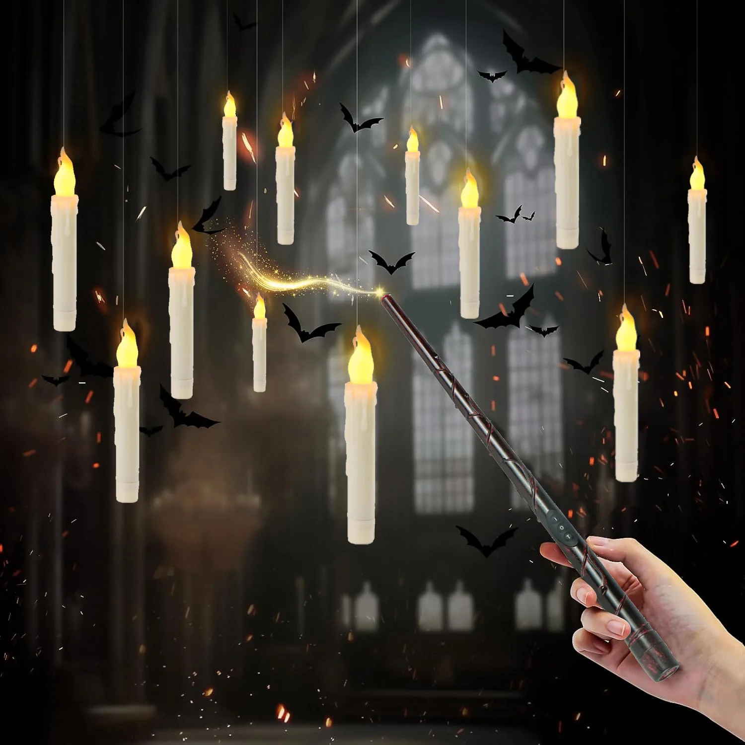 Battery Operated Flameless Floating LED Candle with Wand Remote Magic For Party magic birthday decoration