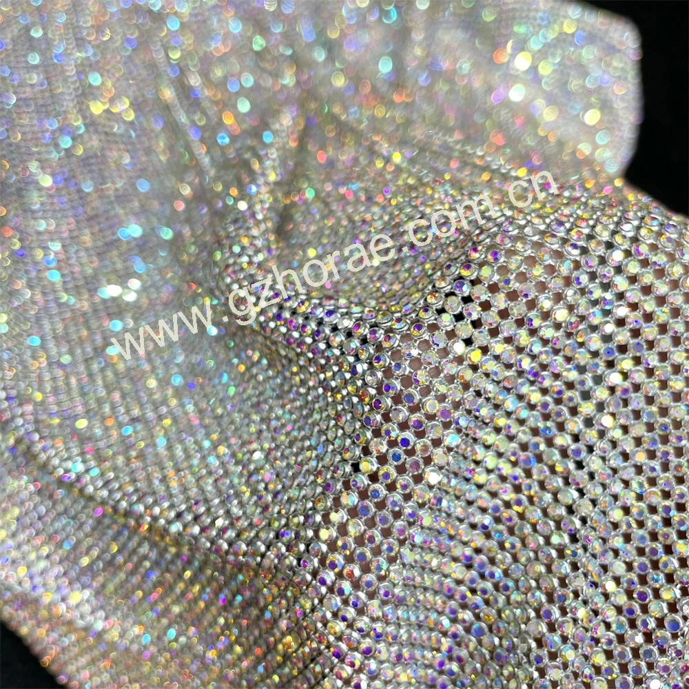 Me028 buling buling AA grade 2mm crystal mesh metallic rhinestone net mesh for garment
