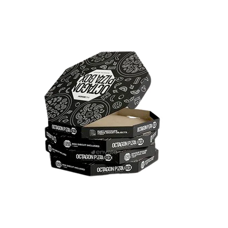 Custom 6 7 8 10 12 14 16 Inch  Wholesale Printed Carton Packaging Customize Packing Printing Black Octagon Pizza Box With Logo