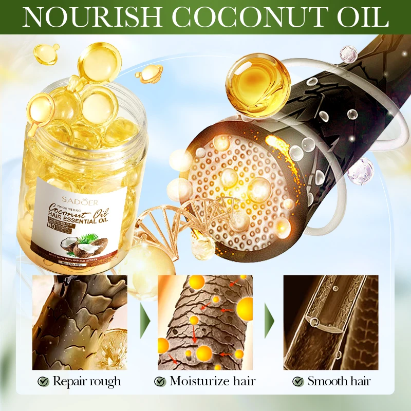 OEM SADOER Private Label Coconut Oil Nourishing Hair Care Products Lmprove Dry Brighten Hair Color Smooth Hair Care Capsule