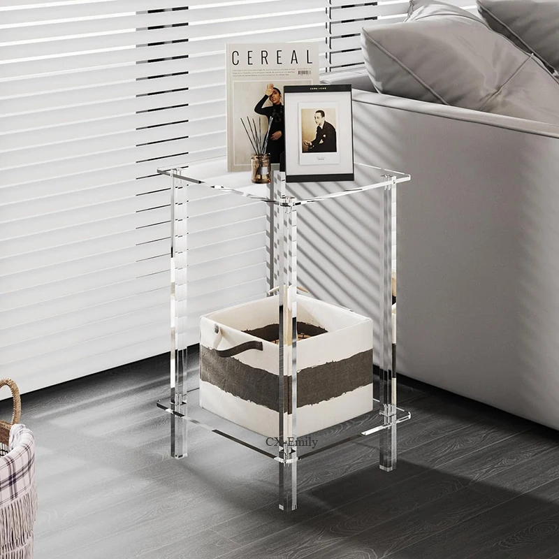 Easy Assembly 2-Tier Clear Acrylic Side Table Small Acrylic Nightstand Bedside Table for Living Room