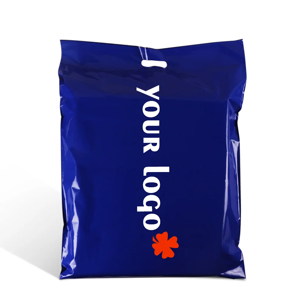 Custom Printed Post Shipping Envelope Large Blue Poly Mailers Plastic Packaging Mailing Bags With Handle