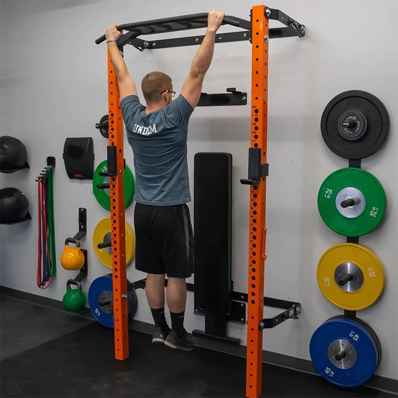 Commercial Multi-Function Wall-Mounted Folding Power Squat Rack for Home and Gym Use with Fitness Equipment Multi-Grip Bar