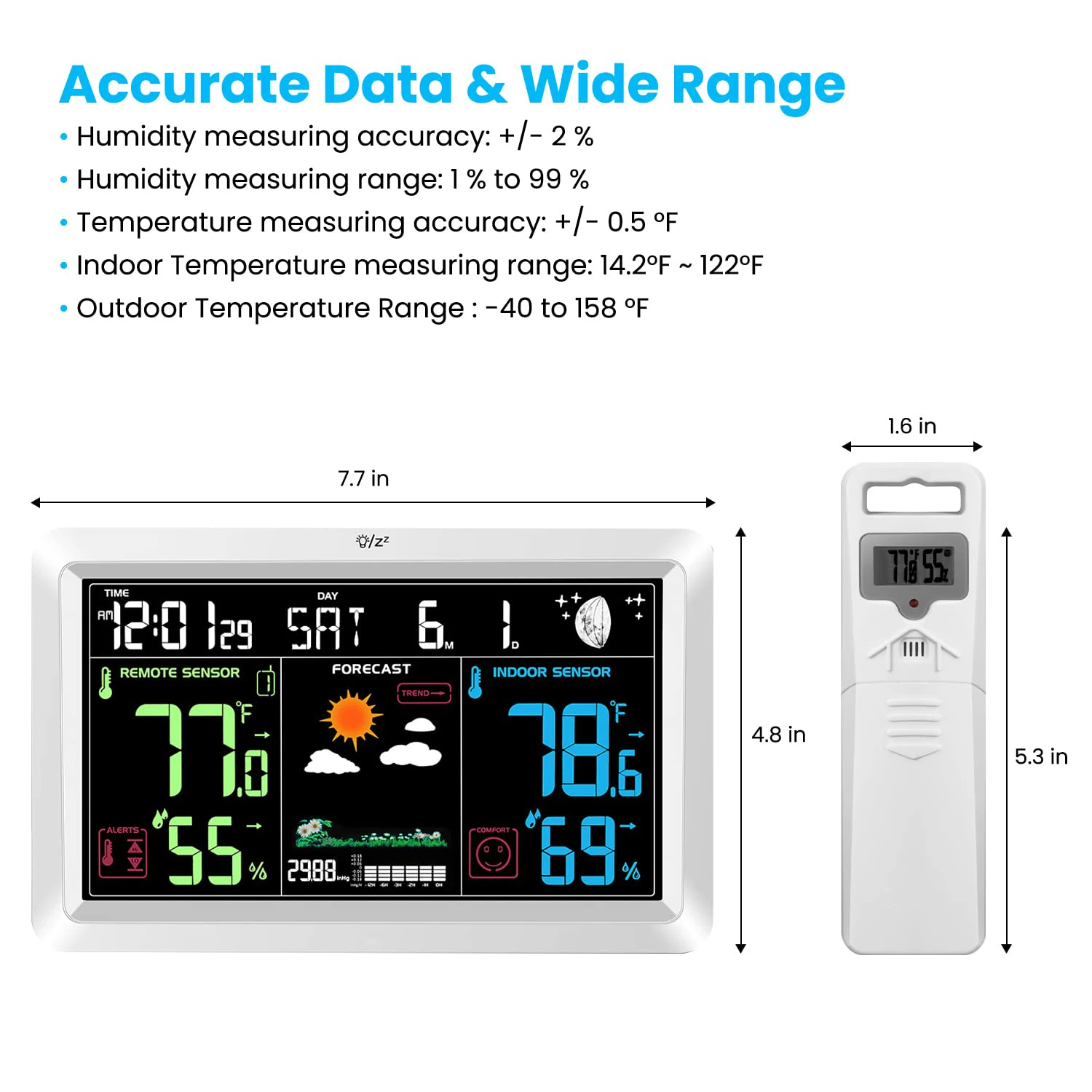 Multifunctional RF wireless Color Screen Digital Weather forcast Station Desk calendar Clock with outdoor sensor weather station