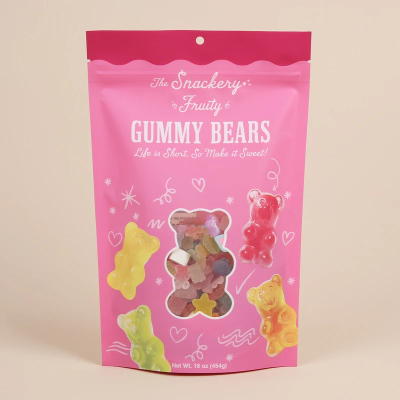 Custom printed freeze dried skittles candy dried fruit packaging doy pack stand up pouch food grade mylar bags with clear window